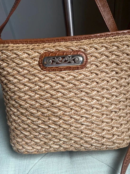 Brighton Eva Woven Straw Tote Shoulder Crossbody Bag with Brown Leather Trim - Picture 2 of 16